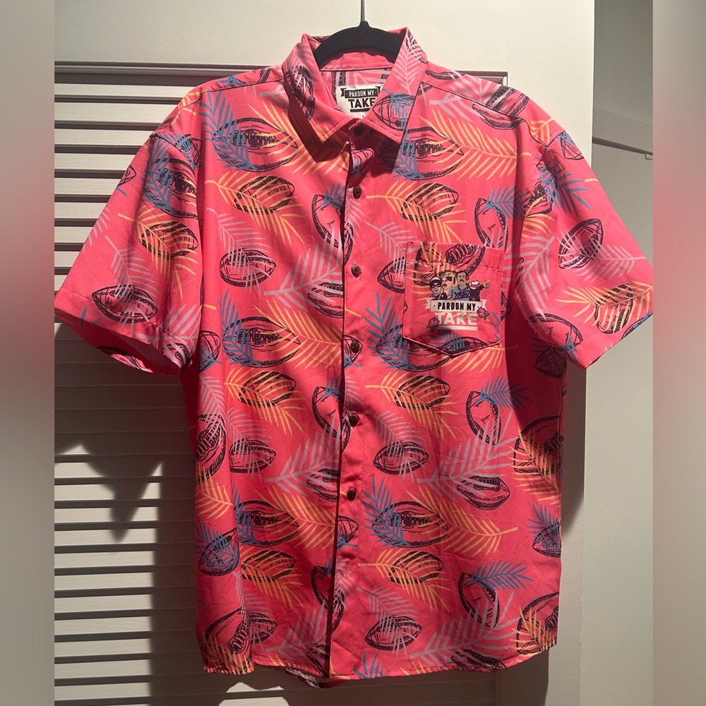 Men's Barstool Sports Pardon My Take Coral Tropical Button-Up Shirt